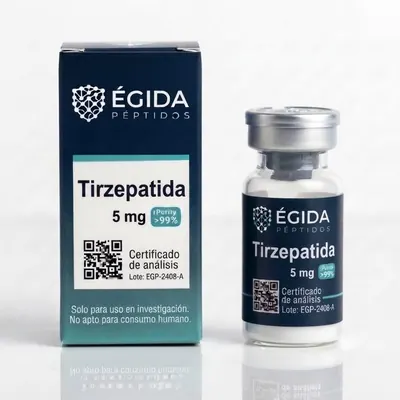 Vial de Tirzepatida de investigación, 10 mg · 5 mg, Égida Peptides