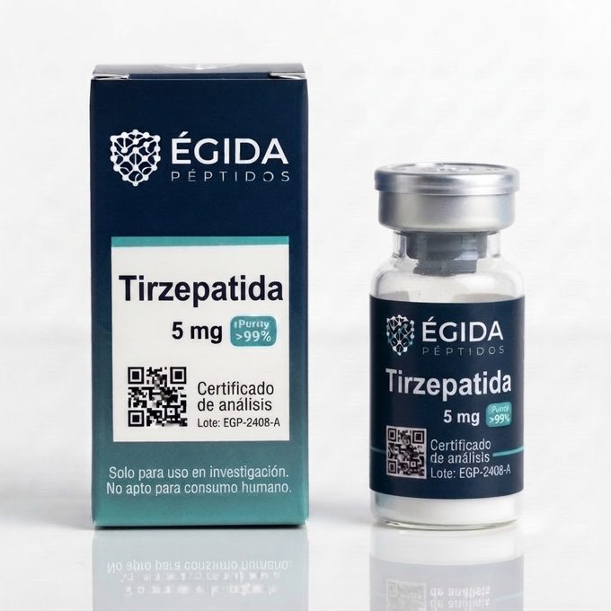 Vial de Tirzepatida de investigación, 10 mg · 5 mg, Égida Peptides